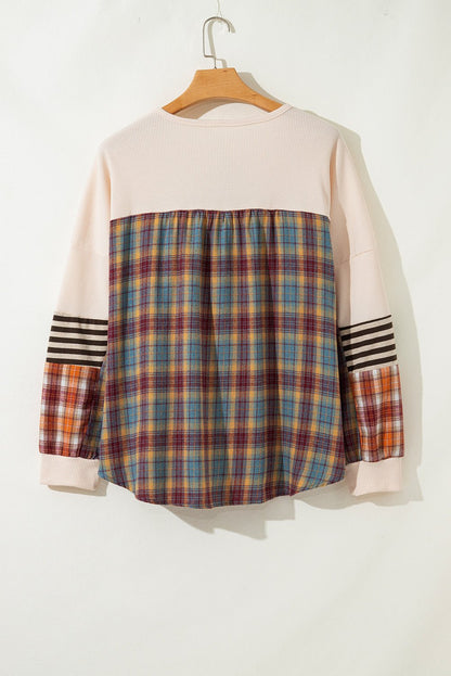Mackenzie Plaid Patchwork Half PLUS Pullover - Hello Beautiful Boutique15% OFFThreaded Pear