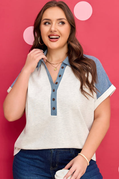 Maddie Cuffed Sleeve Polo PLUS Tee - Hello Beautiful BoutiquePlus Size Tops & TeesThreaded Pear