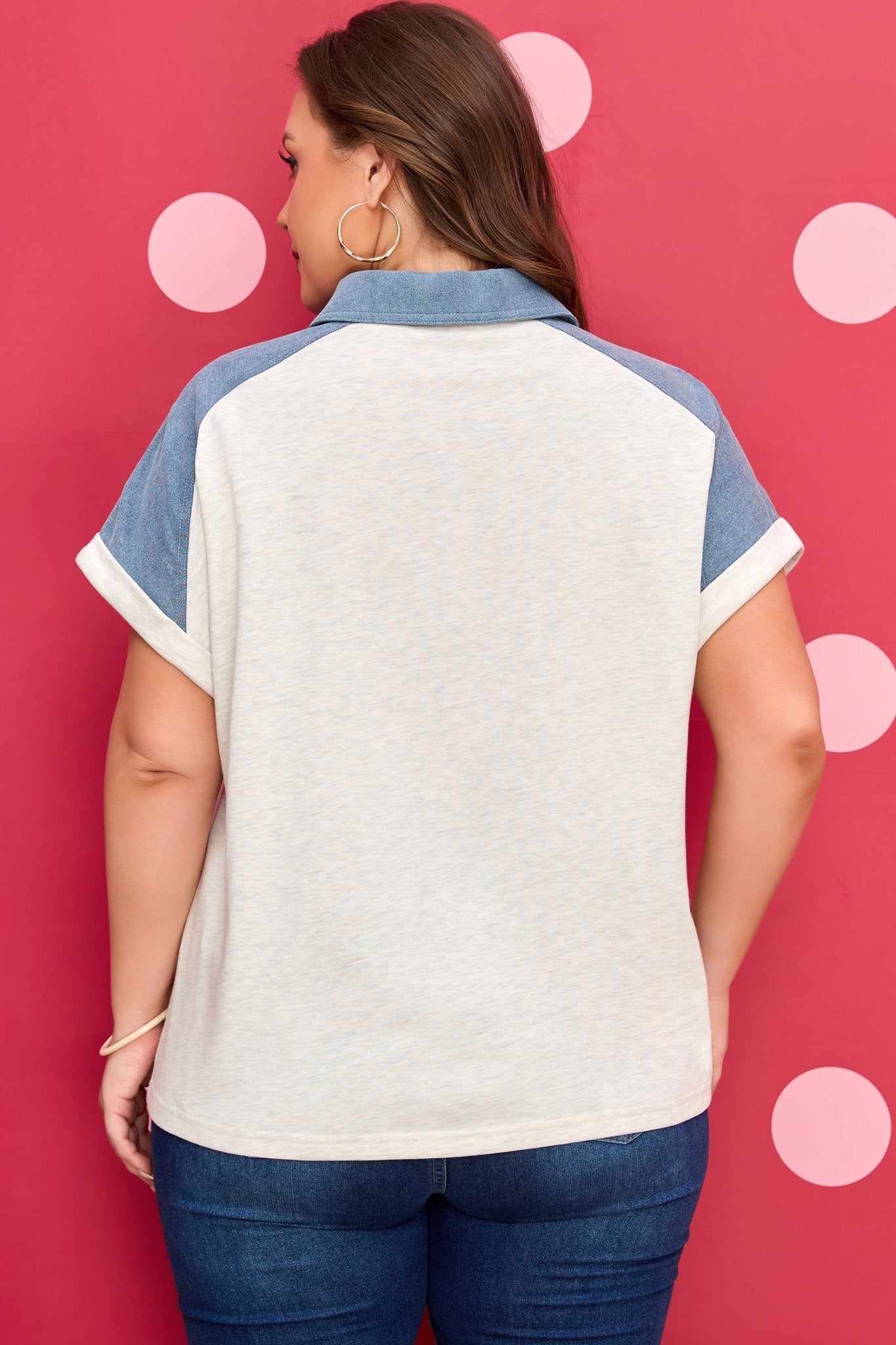 Maddie Cuffed Sleeve Polo PLUS Tee - Hello Beautiful BoutiquePlus Size Tops & TeesThreaded Pear