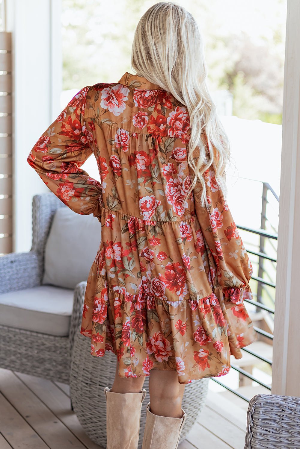 Maddie Ruffle Mini Dress Long Sleeve Top - Hello Beautiful BoutiqueFloral DressesThreaded Pear