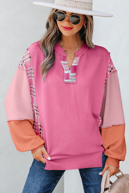 Maddie Texture Colorblock Patchwork Long Sleeve PLUS Top - Hello Beautiful BoutiqueLong Sleeve TopsThreaded Pear