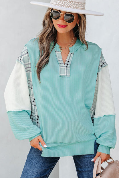 Maddie Texture Colorblock Patchwork Long Sleeve PLUS Top - Hello Beautiful BoutiqueLong Sleeve TopsThreaded Pear