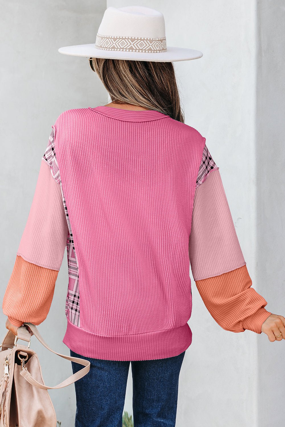Maddie Texture Colorblock Patchwork Long Sleeve PLUS Top - Hello Beautiful BoutiqueLong Sleeve TopsThreaded Pear