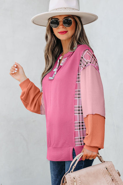 Maddie Texture Colorblock Patchwork Long Sleeve PLUS Top - Hello Beautiful BoutiqueLong Sleeve TopsThreaded Pear