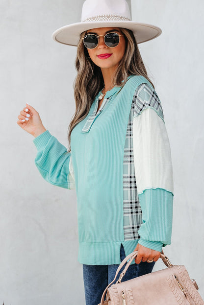 Maddie Texture Colorblock Patchwork Long Sleeve PLUS Top - Hello Beautiful BoutiqueLong Sleeve TopsThreaded Pear