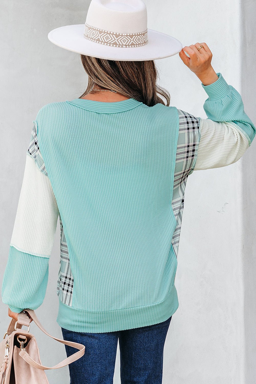 Maddie Texture Colorblock Patchwork Long Sleeve PLUS Top - Hello Beautiful BoutiqueLong Sleeve TopsThreaded Pear