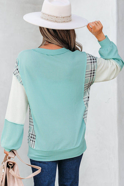 Maddie Texture Colorblock Patchwork Long Sleeve PLUS Top - Hello Beautiful BoutiqueLong Sleeve TopsThreaded Pear