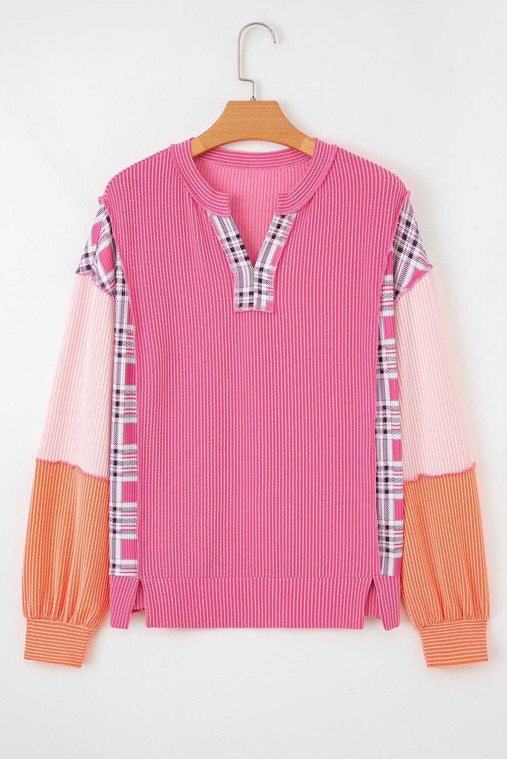 Maddie Texture Colorblock Patchwork Long Sleeve PLUS Top - Hello Beautiful BoutiqueLong Sleeve TopsThreaded Pear