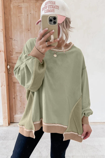 Maelynn Waffle Patchwork Oversize Sweatshirt - Hello Beautiful BoutiqueSweatshirts & HoodiesThreaded Pear