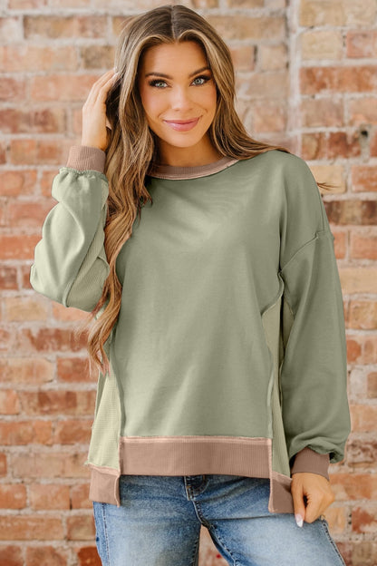 Maelynn Waffle Patchwork Oversize Sweatshirt - Hello Beautiful BoutiqueSweatshirts & HoodiesThreaded Pear