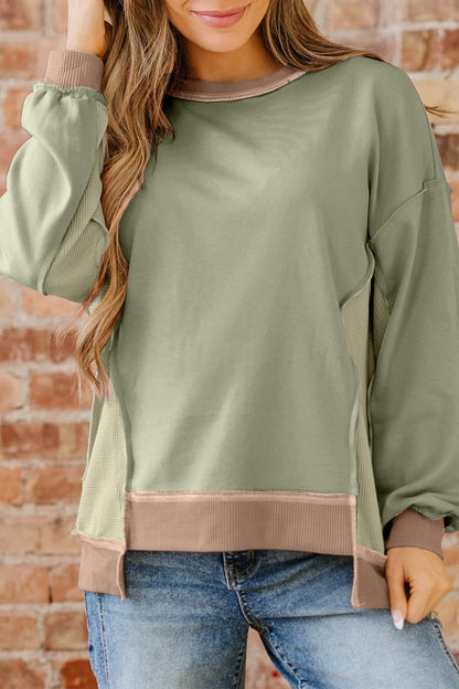 Maelynn Waffle Patchwork Oversize Sweatshirt - Hello Beautiful BoutiqueSweatshirts & HoodiesThreaded Pear