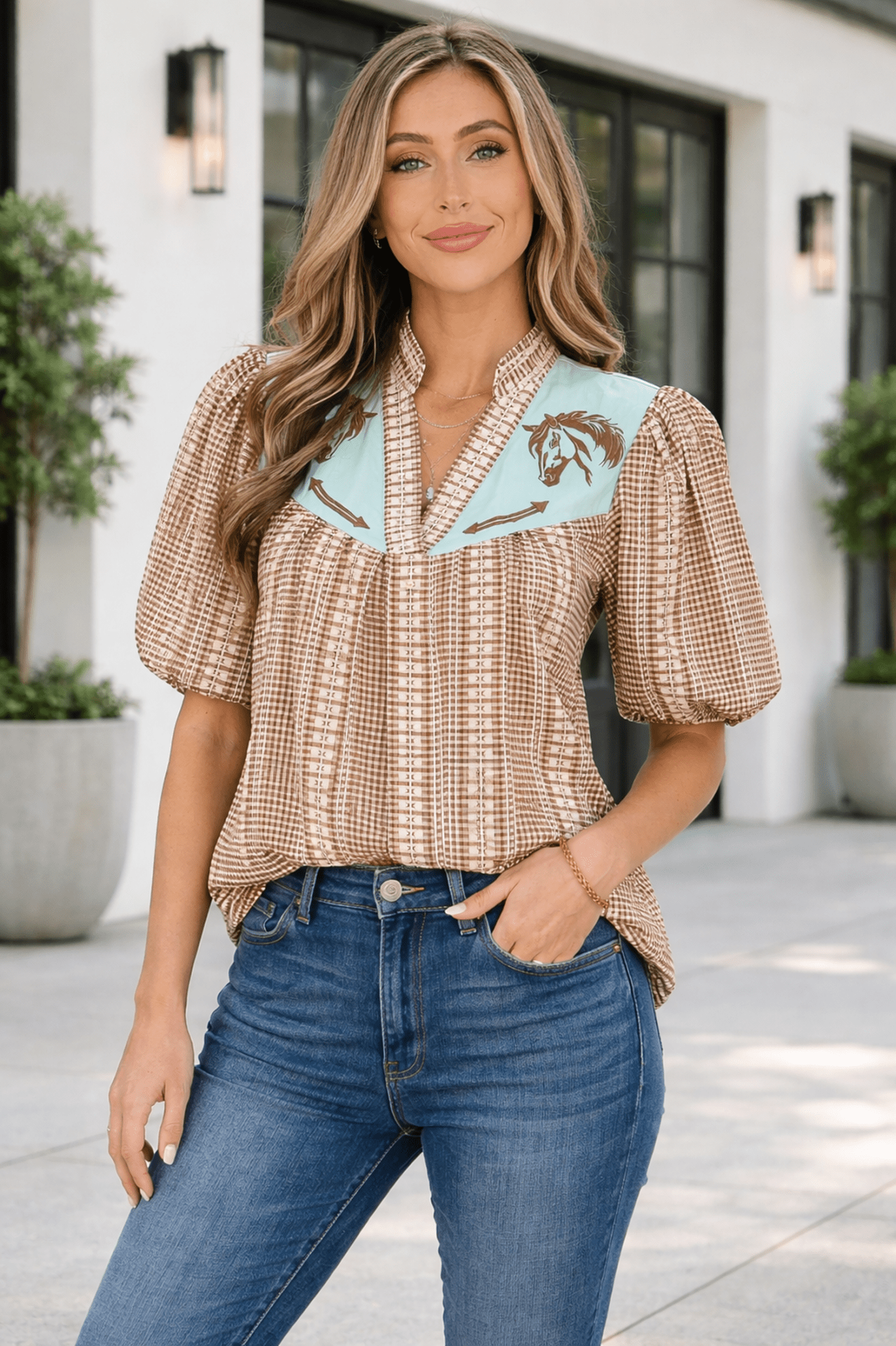 Maggie Puff Sleeve Gingham Blouse - Hello Beautiful BoutiqueBlouses & ShirtsThreaded Pear
