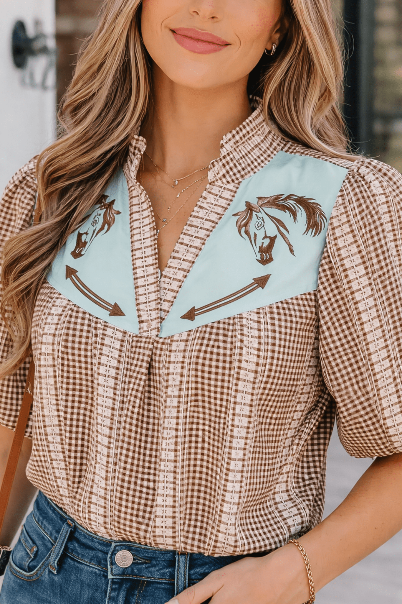 Maggie Puff Sleeve Gingham Blouse - Hello Beautiful BoutiqueBlouses & ShirtsThreaded Pear
