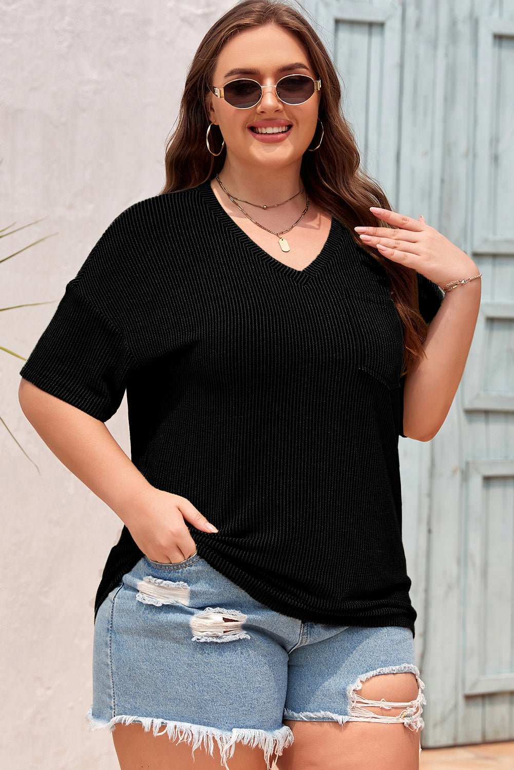 Maisie Shoulder T Shirt PLUS T-Shirt - Hello Beautiful BoutiquePlus Size Tops & TeesThreaded Pear