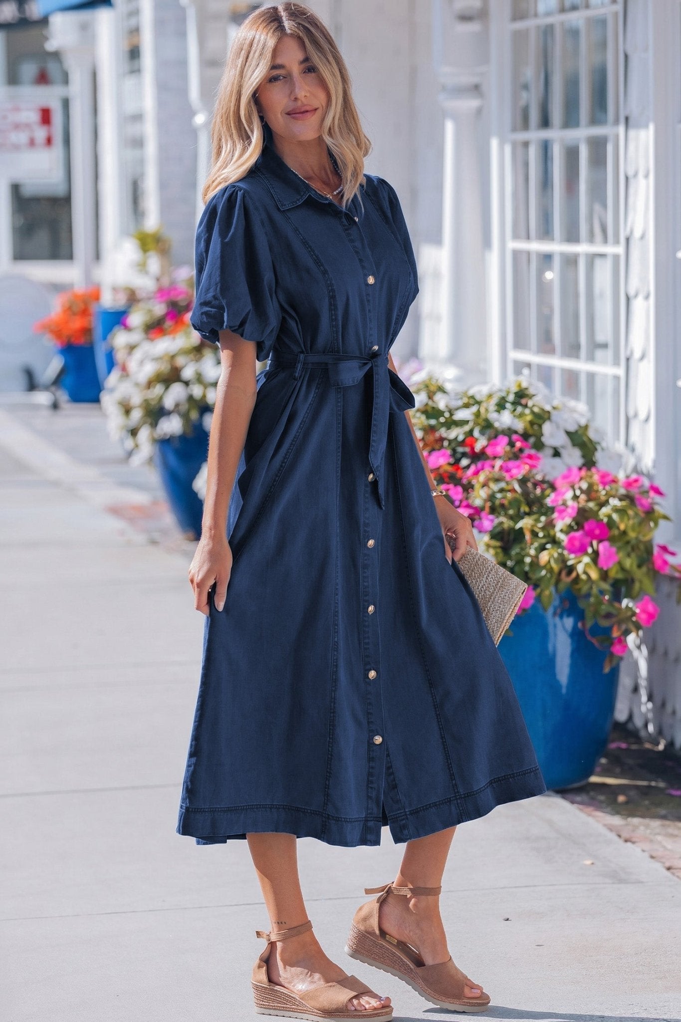 Makayla Bubble Sleeve Long Dress - Hello Beautiful BoutiqueMidi DressesThreaded Pear