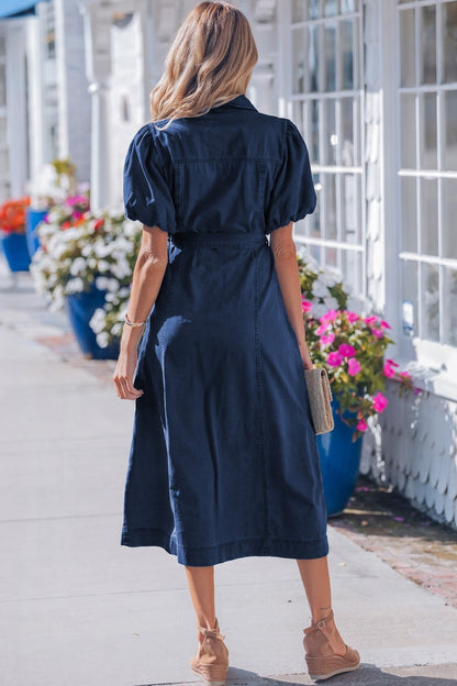 Makayla Bubble Sleeve Long Dress - Hello Beautiful BoutiqueMidi DressesThreaded Pear