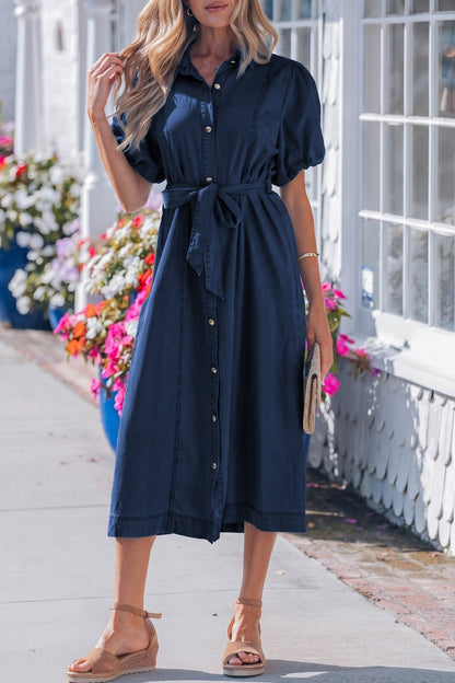 Makayla Bubble Sleeve Long Dress - Hello Beautiful BoutiqueMidi DressesThreaded Pear