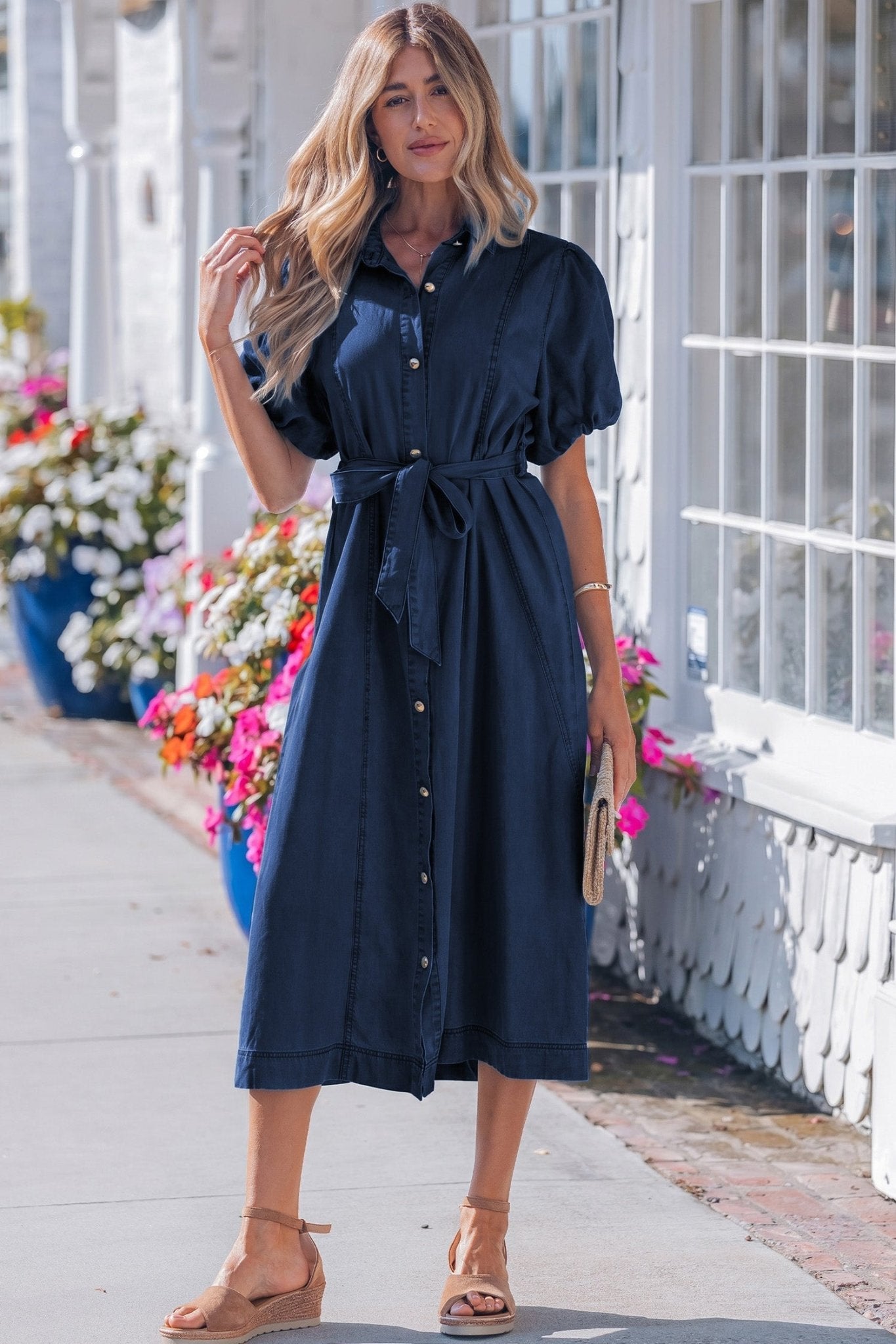 Makayla Bubble Sleeve Long Dress - Hello Beautiful BoutiqueMidi DressesThreaded Pear