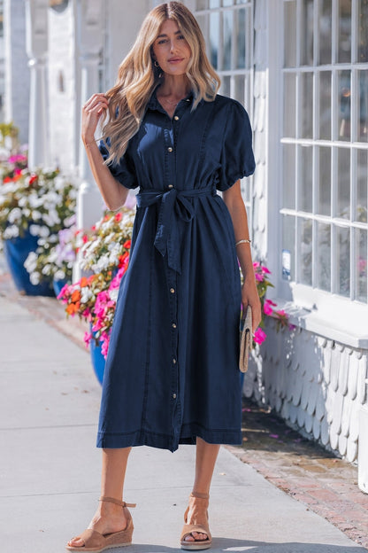 Makayla Bubble Sleeve Long Dress - Hello Beautiful BoutiqueMidi DressesThreaded Pear
