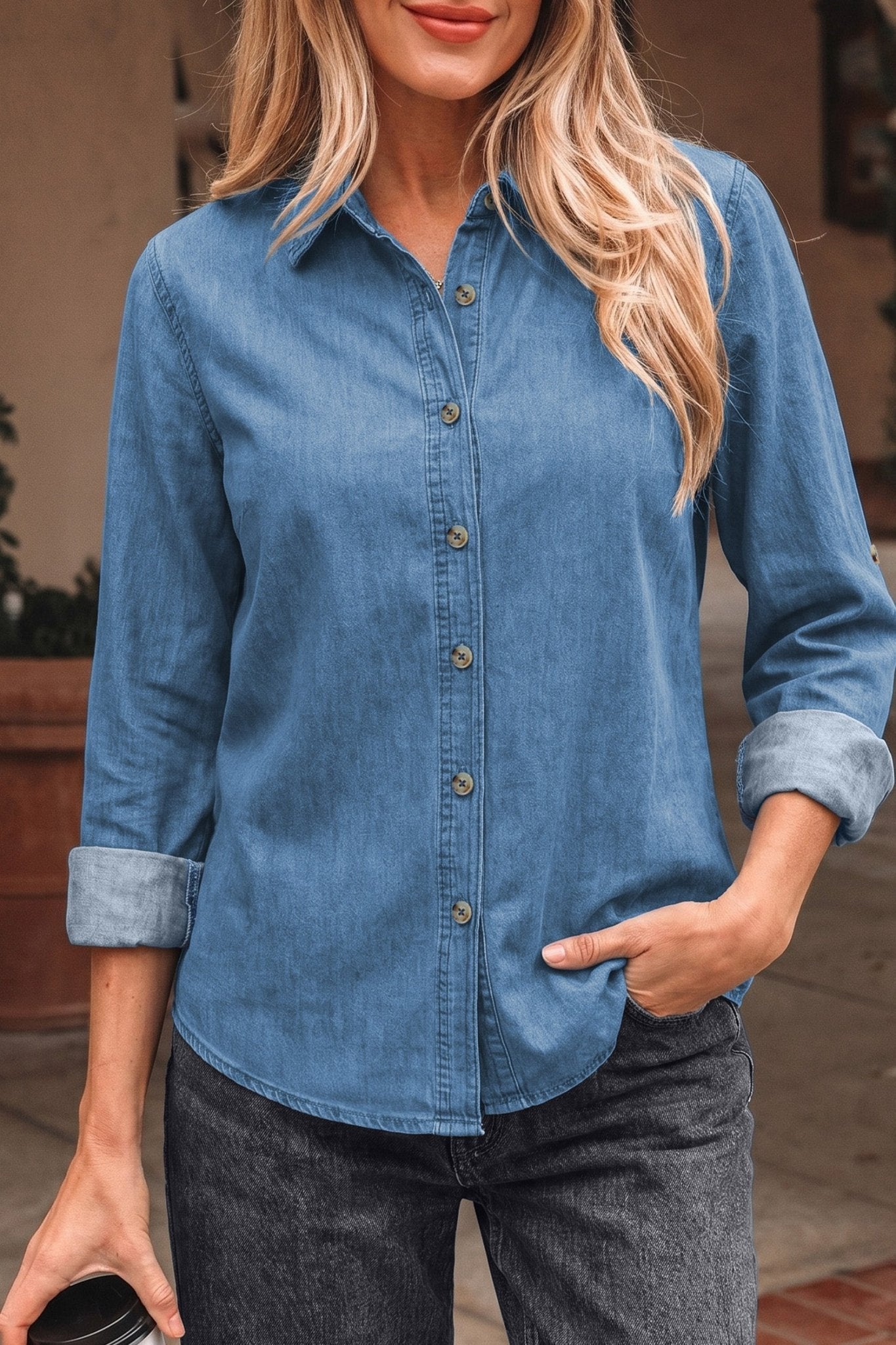 Makenna Myosotis Down Slim Shirt - Hello Beautiful BoutiqueBlouses & ShirtsThreaded Pear