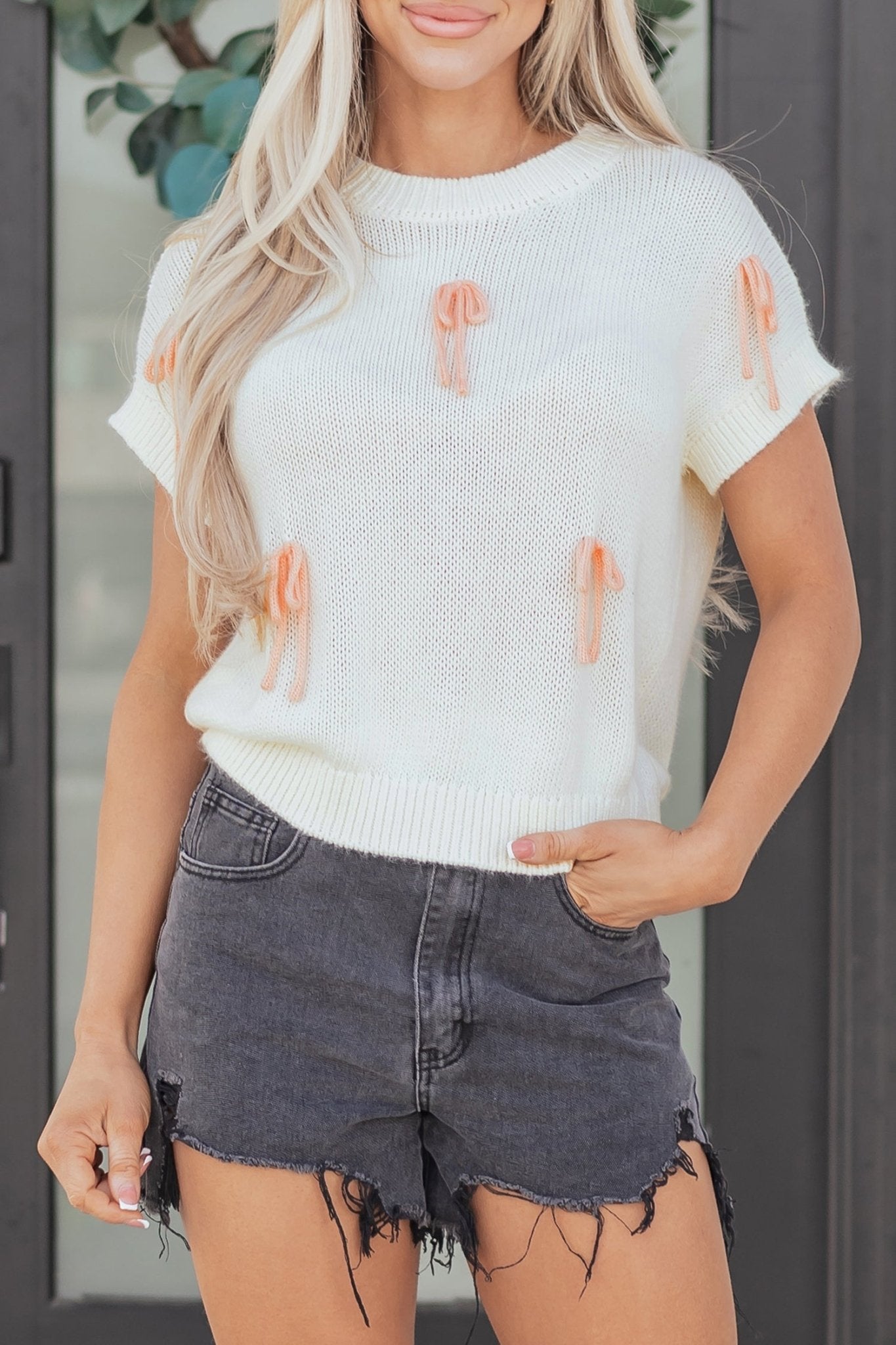 Malani Bow Knot Loose Sweater - Hello Beautiful BoutiqueShort Sleeve SweatersThreaded Pear