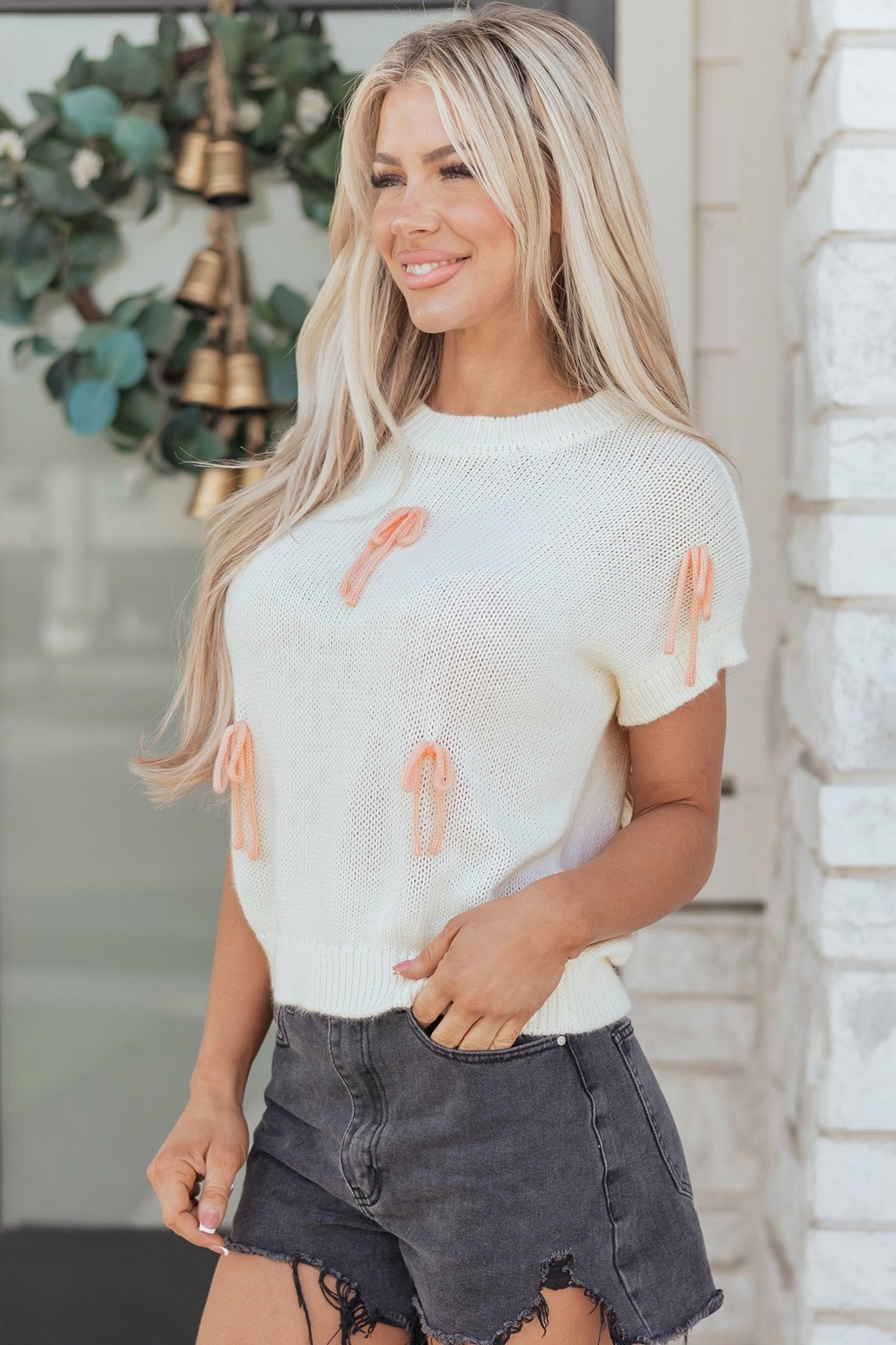 Malani Bow Knot Loose Sweater - Hello Beautiful BoutiqueShort Sleeve SweatersThreaded Pear