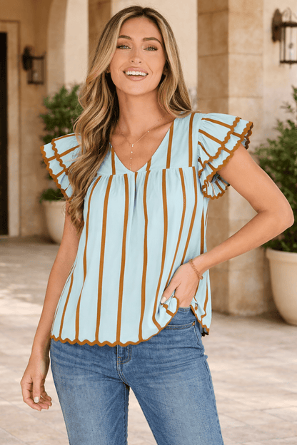 Malaysia Ruffled Short Sleeve Blouse - Hello Beautiful BoutiqueBlouses & ShirtsThreaded Pear