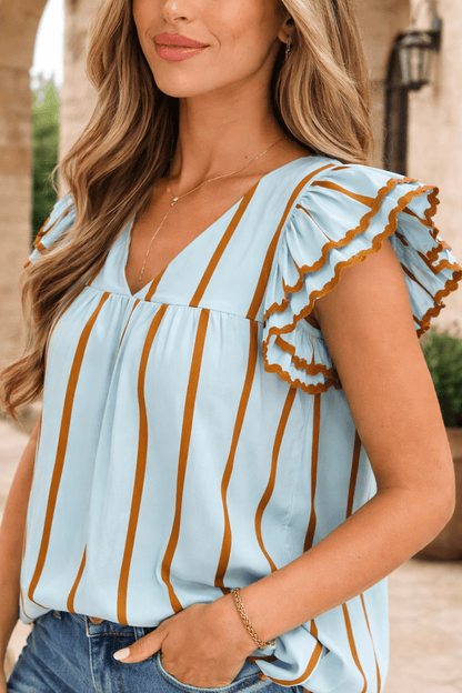 Malaysia Ruffled Short Sleeve Blouse - Hello Beautiful BoutiqueBlouses & ShirtsThreaded Pear