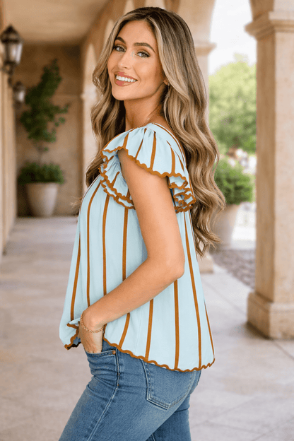 Malaysia Ruffled Short Sleeve Blouse - Hello Beautiful BoutiqueBlouses & ShirtsThreaded Pear
