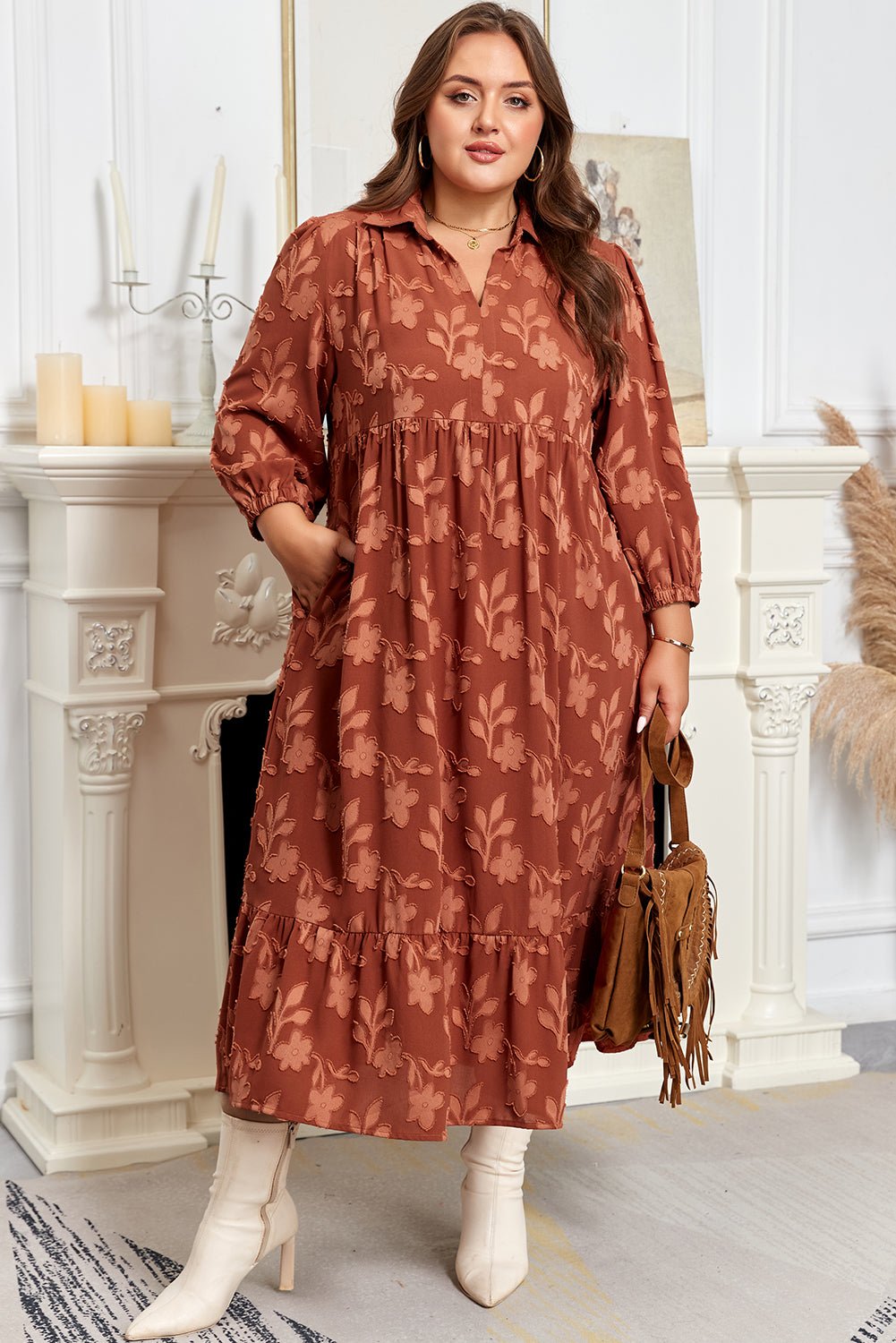 Mallory 4 Sleeve Long PLUS Dress - Hello Beautiful BoutiquePlus Size Maxi DressesThreaded Pear