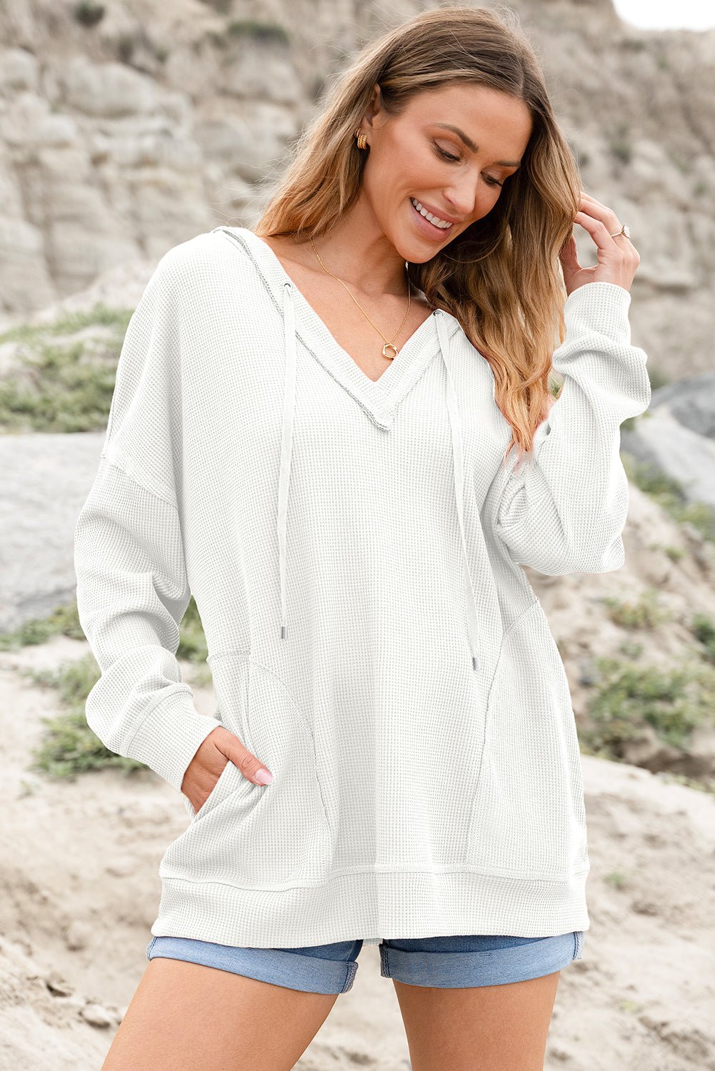 Mara Shoulder Exposed Seam Hoodie - Hello Beautiful BoutiqueSweatshirts & HoodiesThreaded Pear