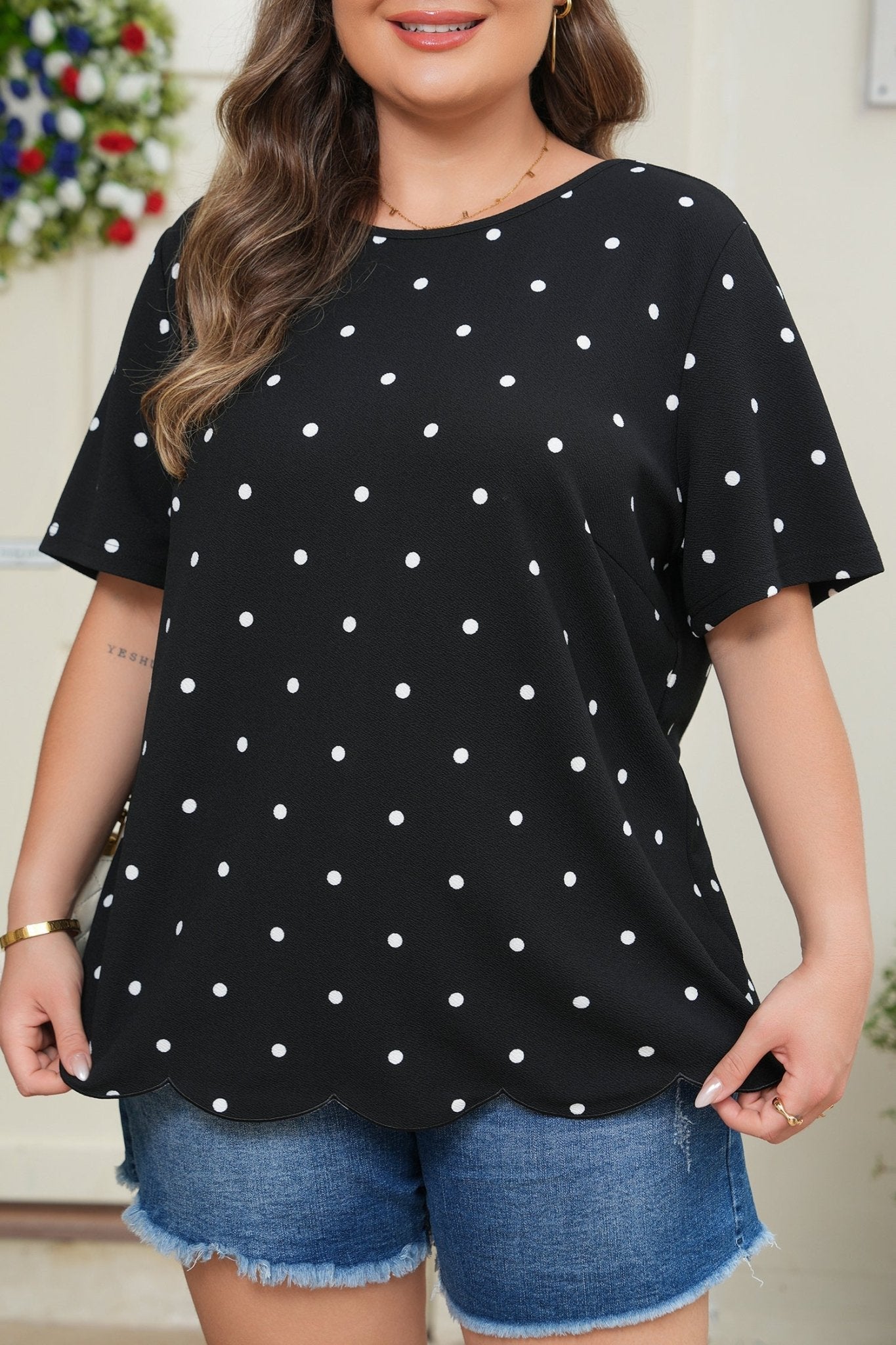 Margaret Dotted Casual PLUS Top - Hello Beautiful BoutiquePlus Size Tops & TeesThreaded Pear