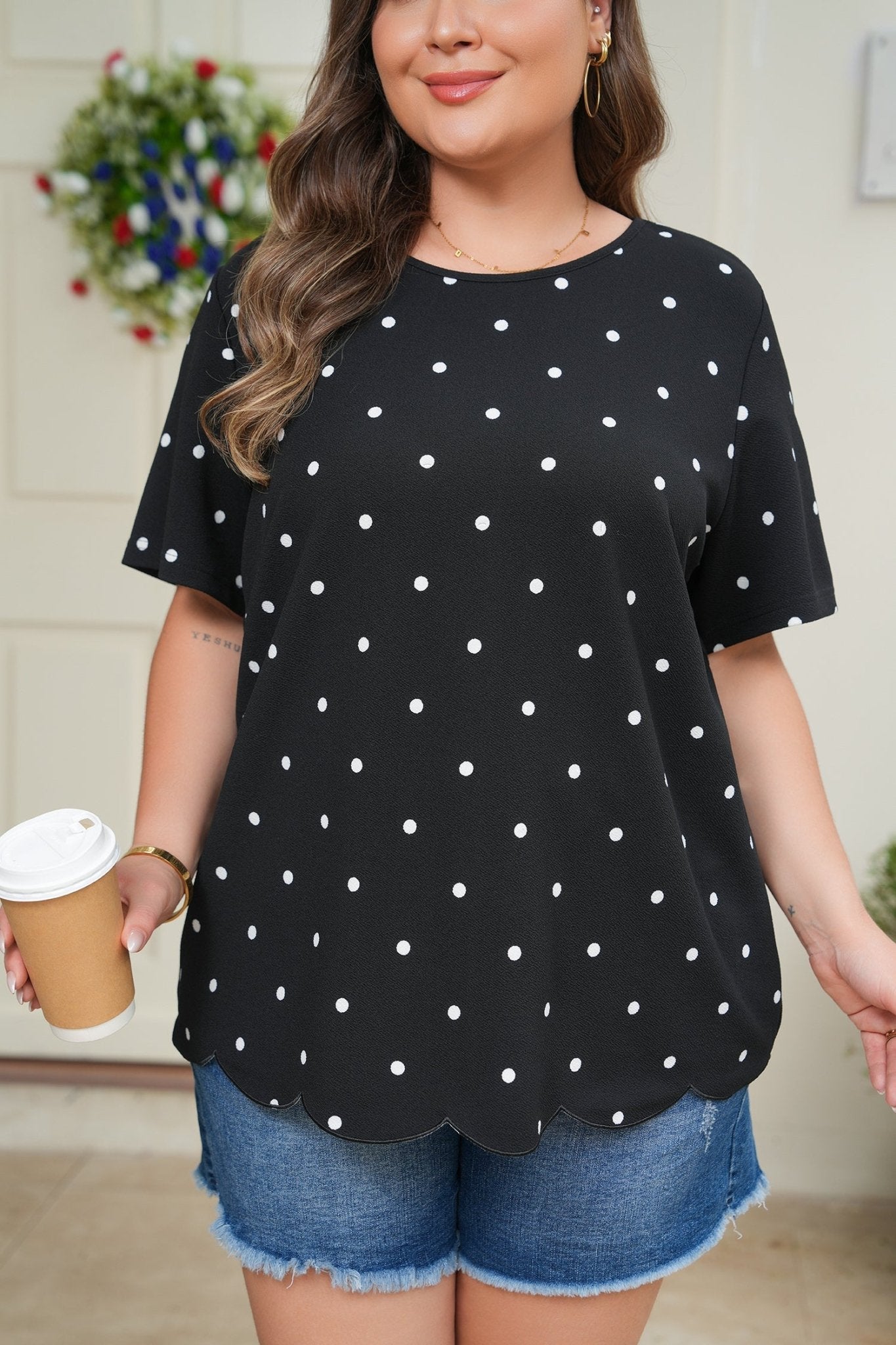 Margaret Dotted Casual PLUS Top - Hello Beautiful BoutiquePlus Size Tops & TeesThreaded Pear