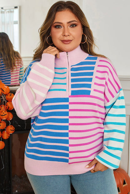 Margo Patchwork Half Zip PLUS Sweater - Hello Beautiful BoutiquePlus Size Sweaters & CardigansThreaded Pear