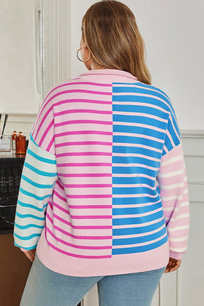 Margo Patchwork Half Zip PLUS Sweater - Hello Beautiful BoutiquePlus Size Sweaters & CardigansThreaded Pear