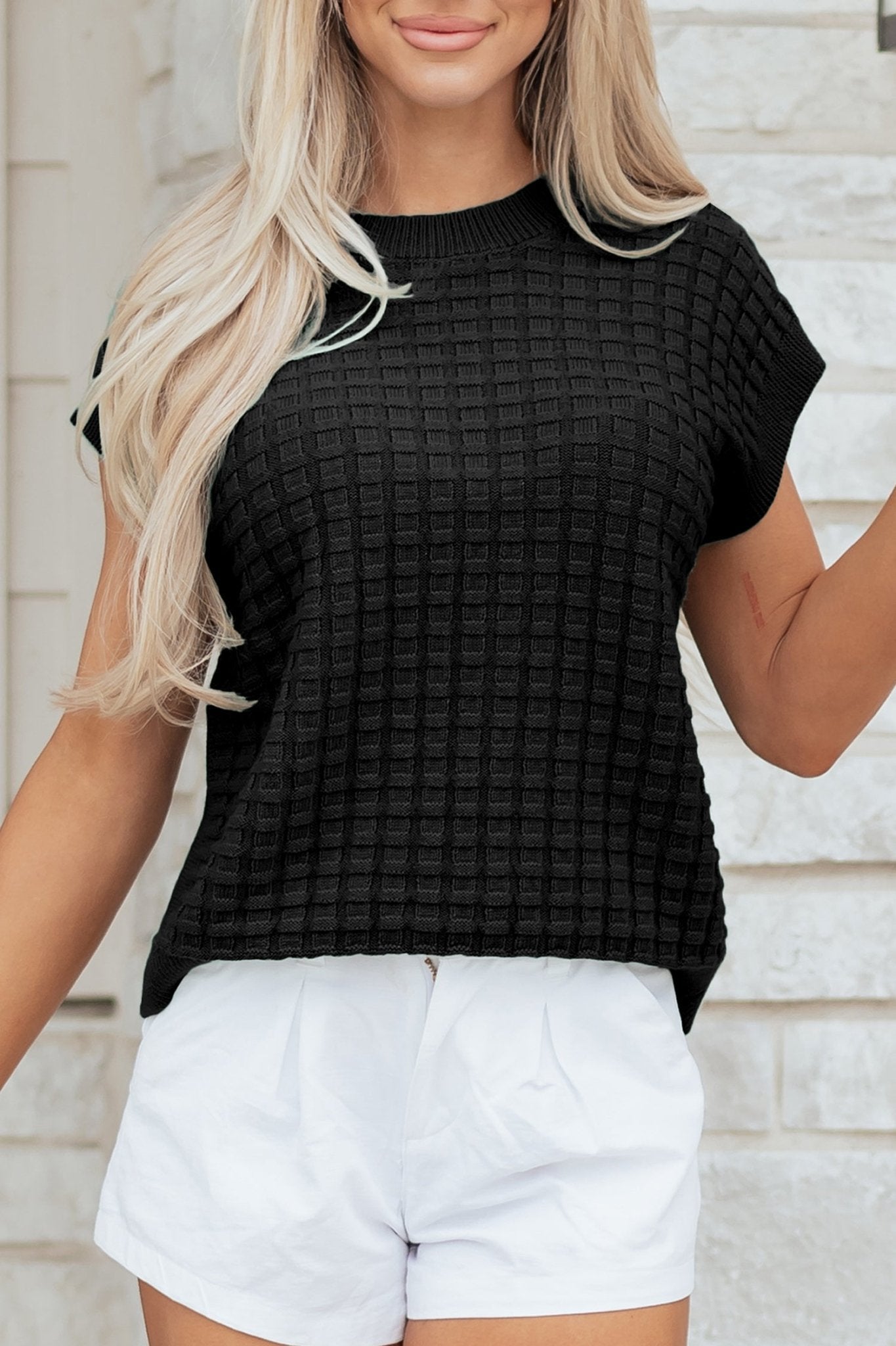 Marina Textured Short Sleeve Sweater - Hello Beautiful BoutiqueShort Sleeve SweatersThreaded Pear