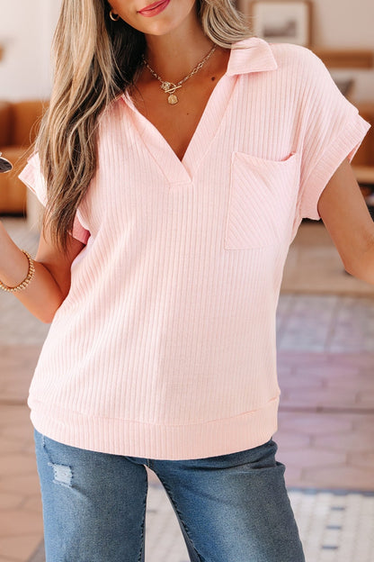 Marley Light Collared Ribbed Tee - Hello Beautiful BoutiqueTops & TeesThreaded Pear
