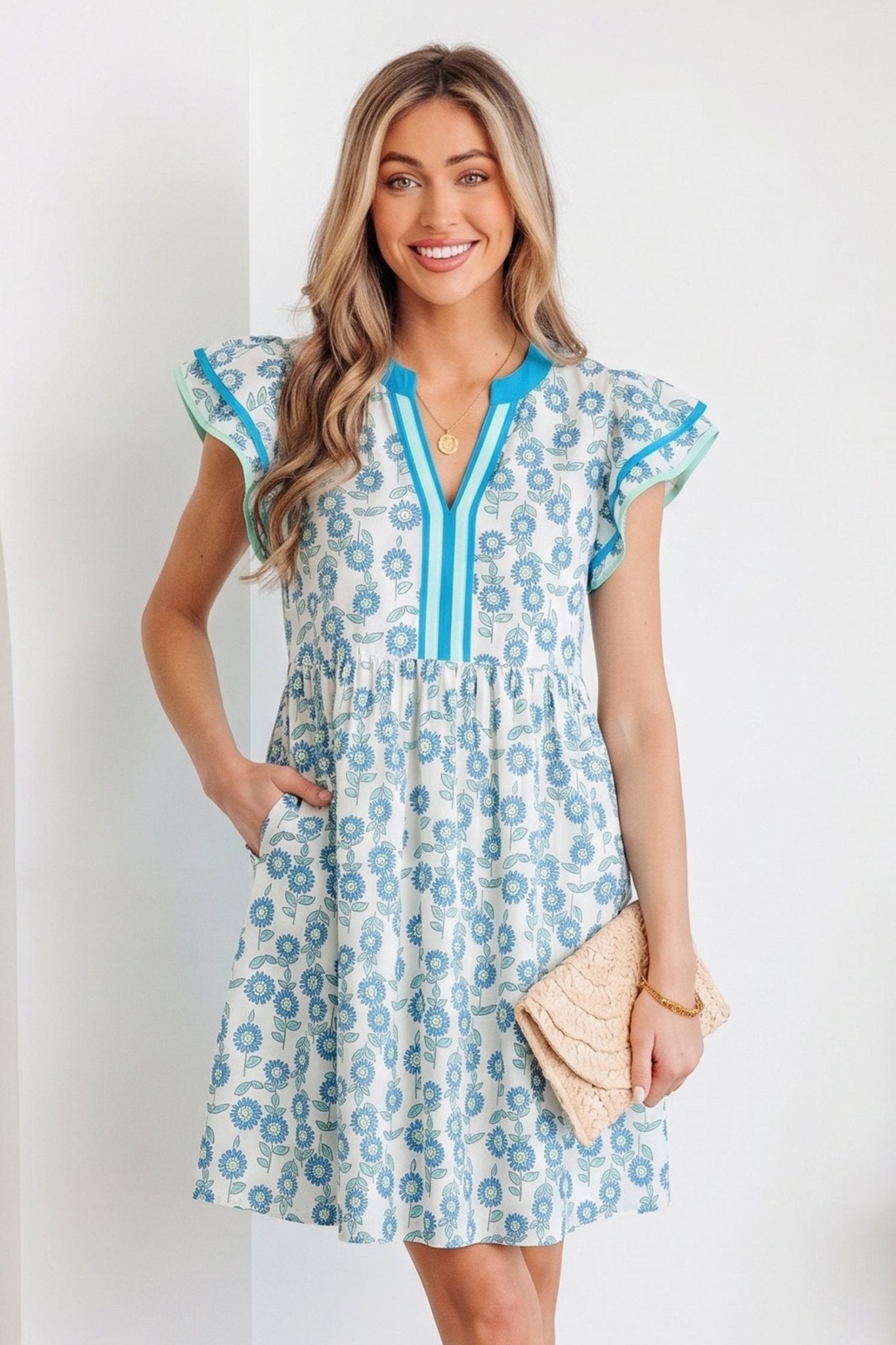 Marlowe Flutter Sleeve Mini Dress - Hello Beautiful BoutiqueFloral DressesThreaded Pear