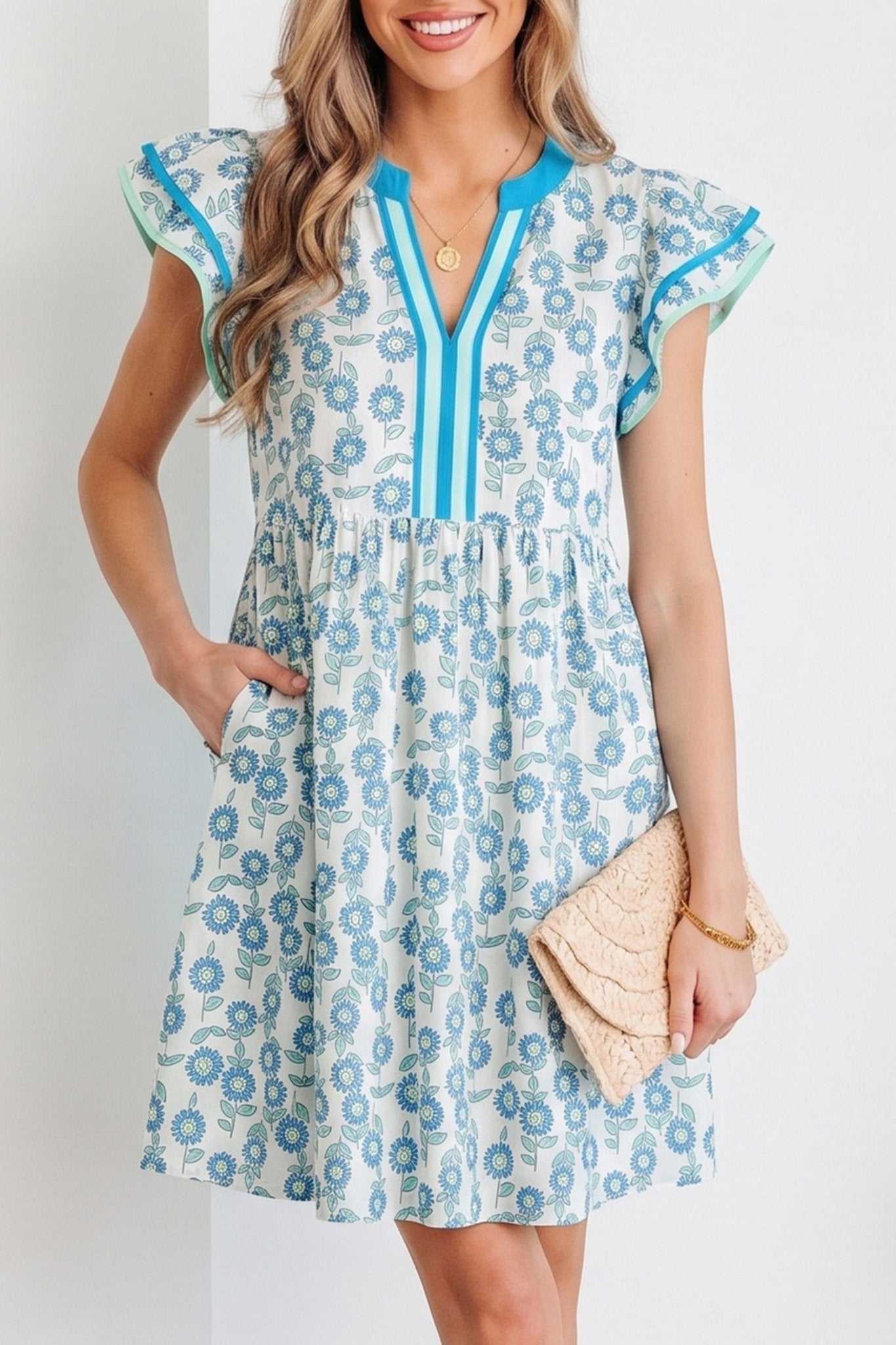 Marlowe Flutter Sleeve Mini Dress - Hello Beautiful BoutiqueFloral DressesThreaded Pear