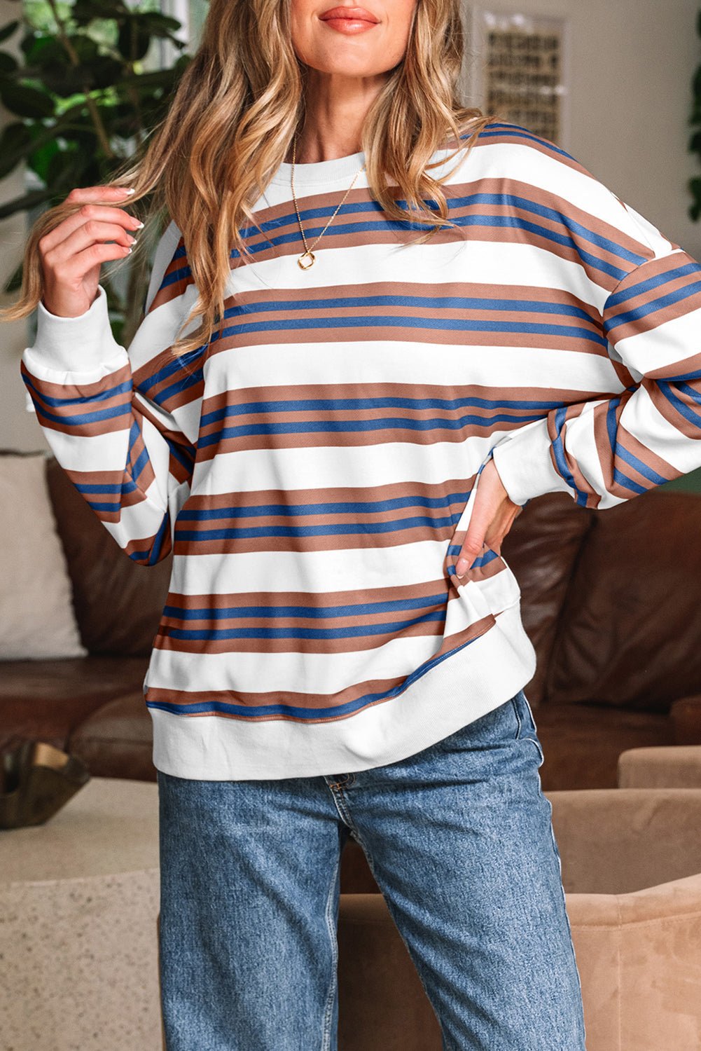 Marlowe Stripe Drop Shoulder Pullover - Hello Beautiful Boutique15% OFFThreaded Pear