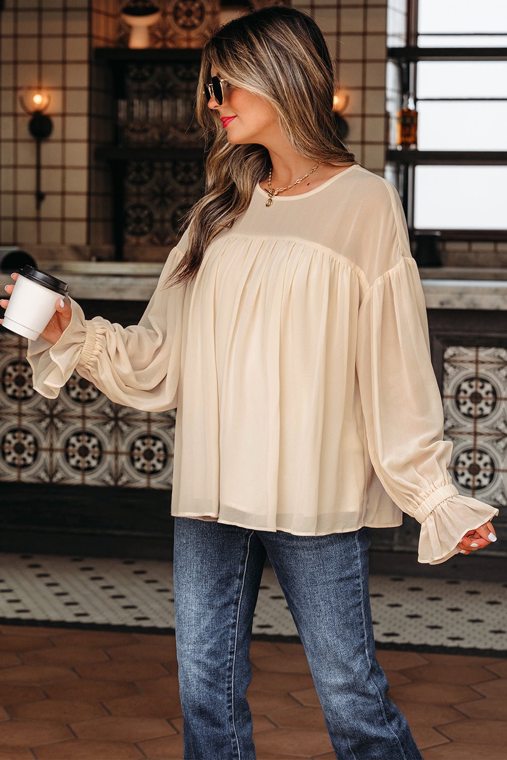 Mayaevi Sleeve Chiffon Blouse Long Sleeve Top - Hello Beautiful BoutiqueBlouses & ShirtsThreaded Pear