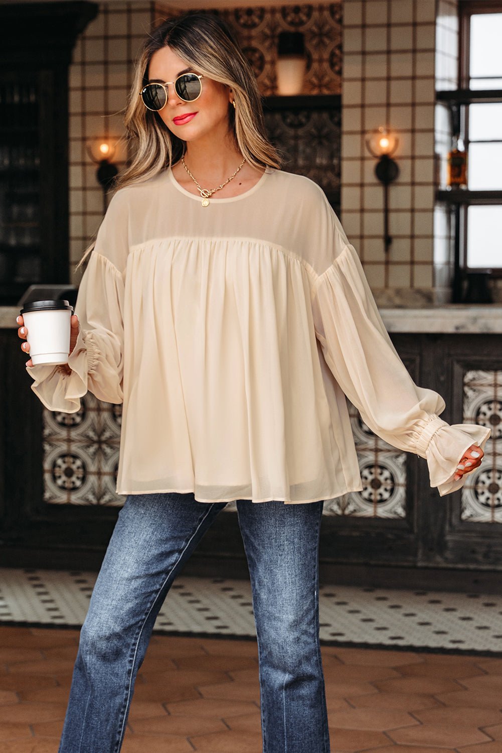 Mayaevi Sleeve Chiffon Blouse Long Sleeve Top - Hello Beautiful BoutiqueBlouses & ShirtsThreaded Pear