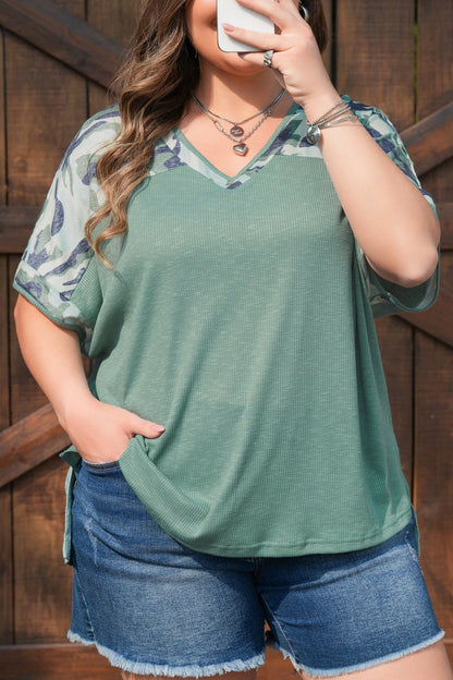 Mazie Mist Ribbed Patchwork PLUS Tee - Hello Beautiful BoutiquePlus Size Tops & TeesThreaded Pear