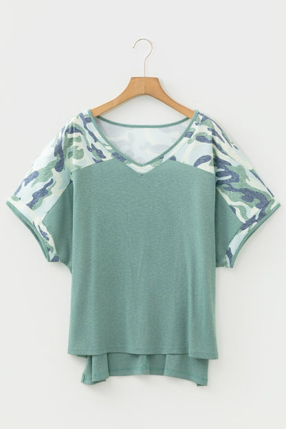 Mazie Mist Ribbed Patchwork PLUS Tee - Hello Beautiful BoutiquePlus Size Tops & TeesThreaded Pear