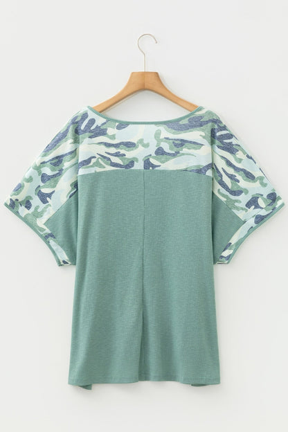 Mazie Mist Ribbed Patchwork PLUS Tee - Hello Beautiful BoutiquePlus Size Tops & TeesThreaded Pear