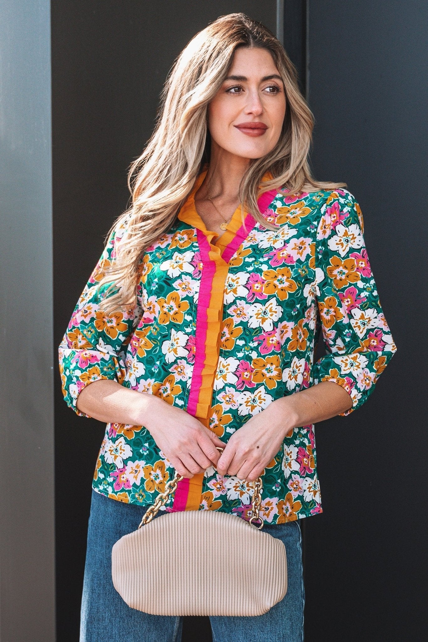 Meadow 3 4 Sleeve Blouse - Hello Beautiful BoutiqueBlouses & ShirtsThreaded Pear