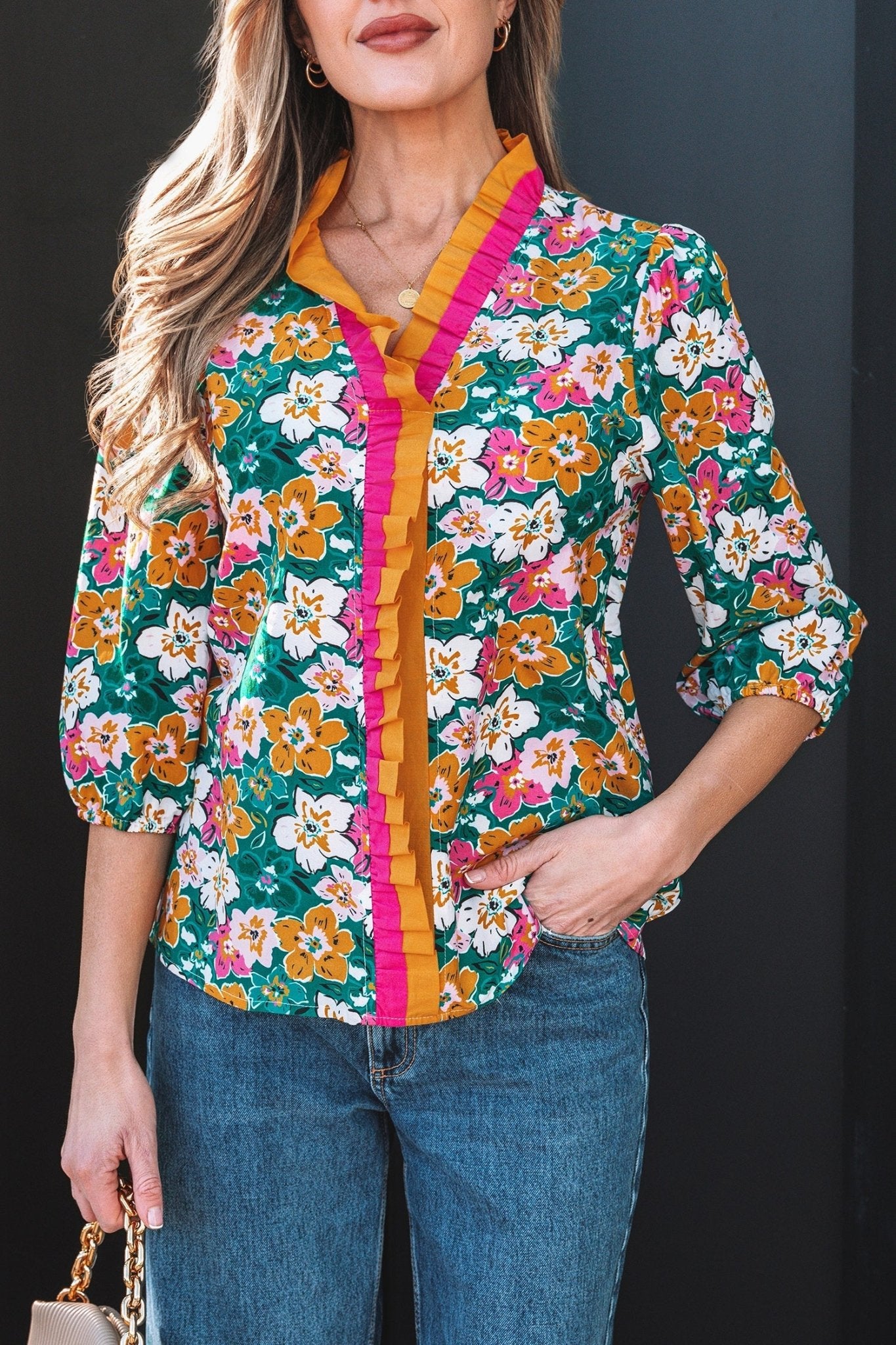 Meadow 3 4 Sleeve Blouse - Hello Beautiful BoutiqueBlouses & ShirtsThreaded Pear