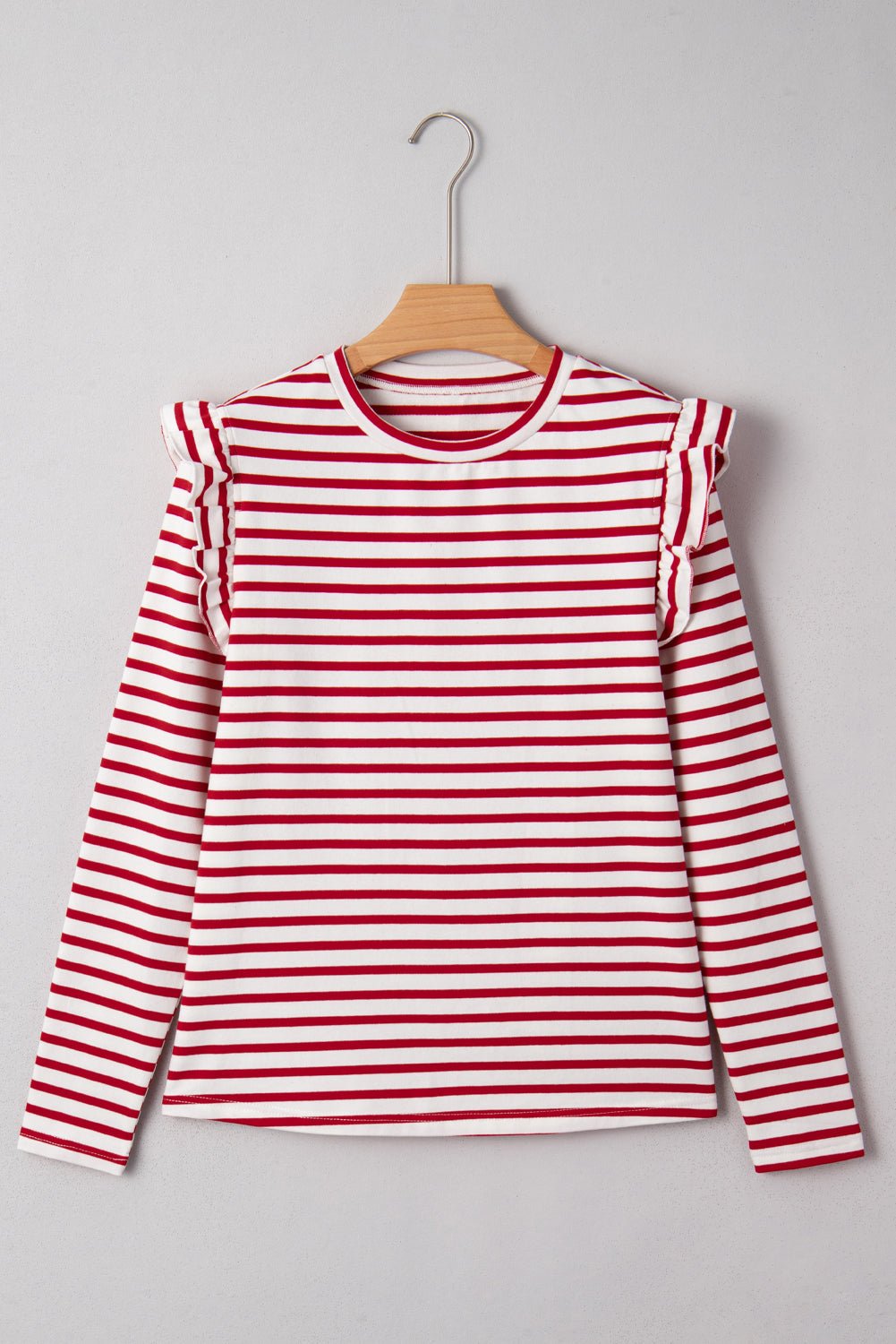Meilani Stripe Ruffle Trim Long Sleeve Top - Hello Beautiful BoutiqueLong Sleeve TopsThreaded Pear