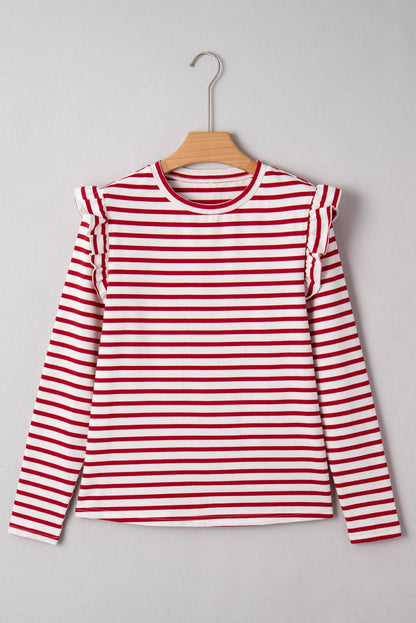 Meilani Stripe Ruffle Trim Long Sleeve Top - Hello Beautiful BoutiqueLong Sleeve TopsThreaded Pear