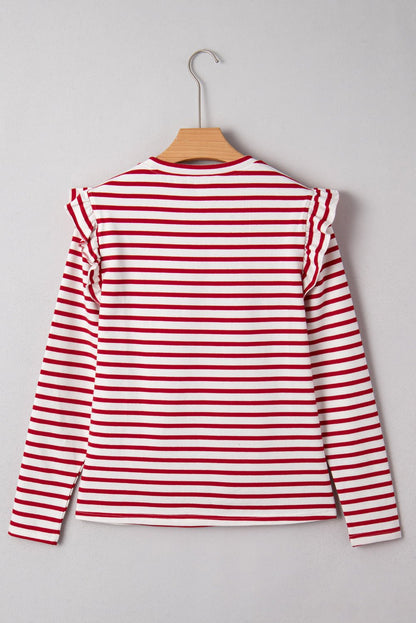 Meilani Stripe Ruffle Trim Long Sleeve Top - Hello Beautiful BoutiqueLong Sleeve TopsThreaded Pear